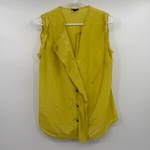 Ann Taylor Top Women 8 Yellow Silk Sleeveless Office Career V Neck Buttons